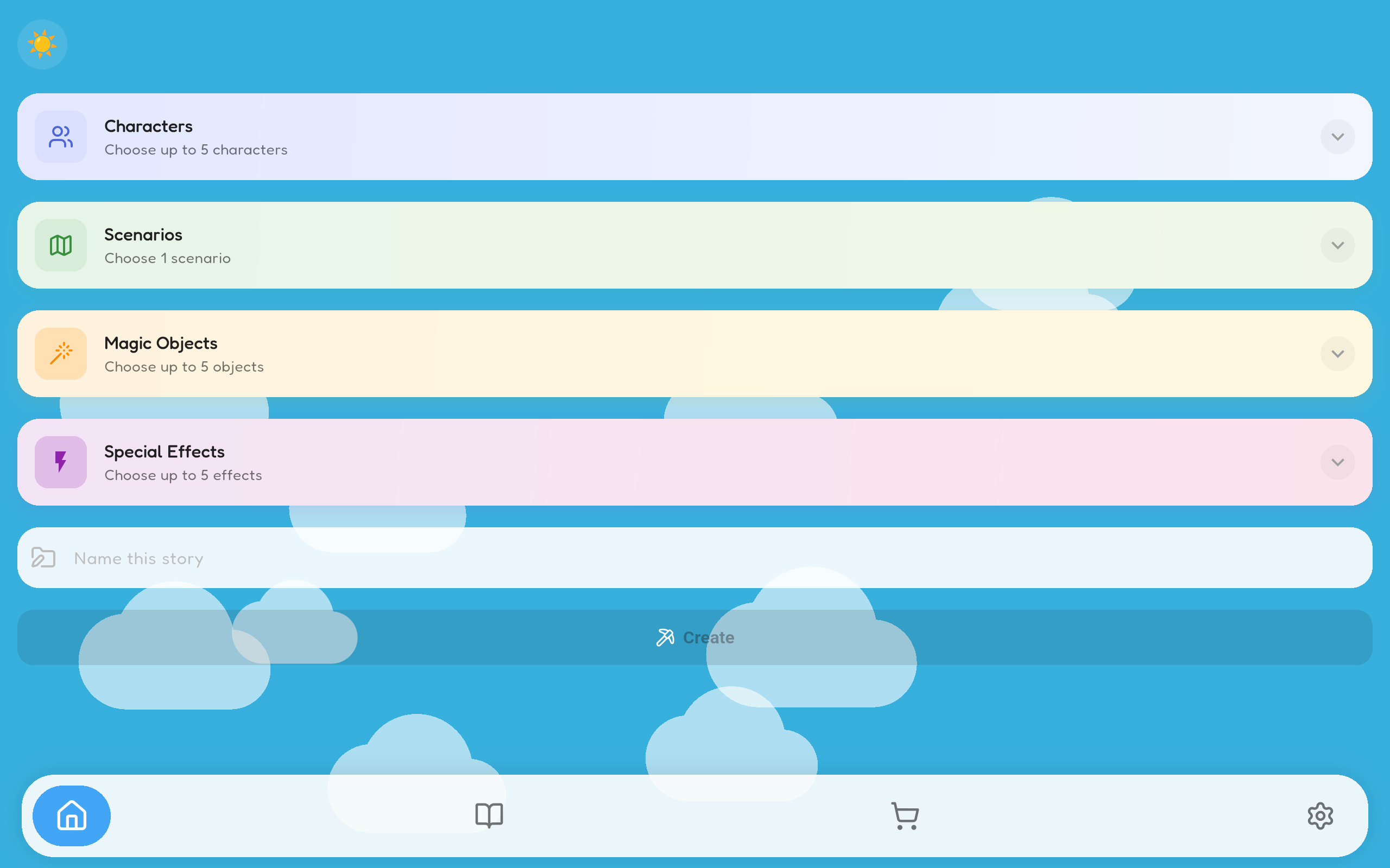 Interface do aplicativo Once Animated - Tela de Criação